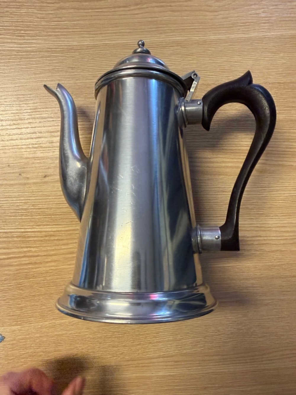 Vintage Stieff Pewter Coffee Pot ATC Shield Mark P1-22 Tea Pot Black Handle 9”